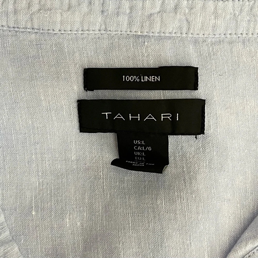 Tahari 100% Linen Side Button Top Size Large V Ne… - image 6